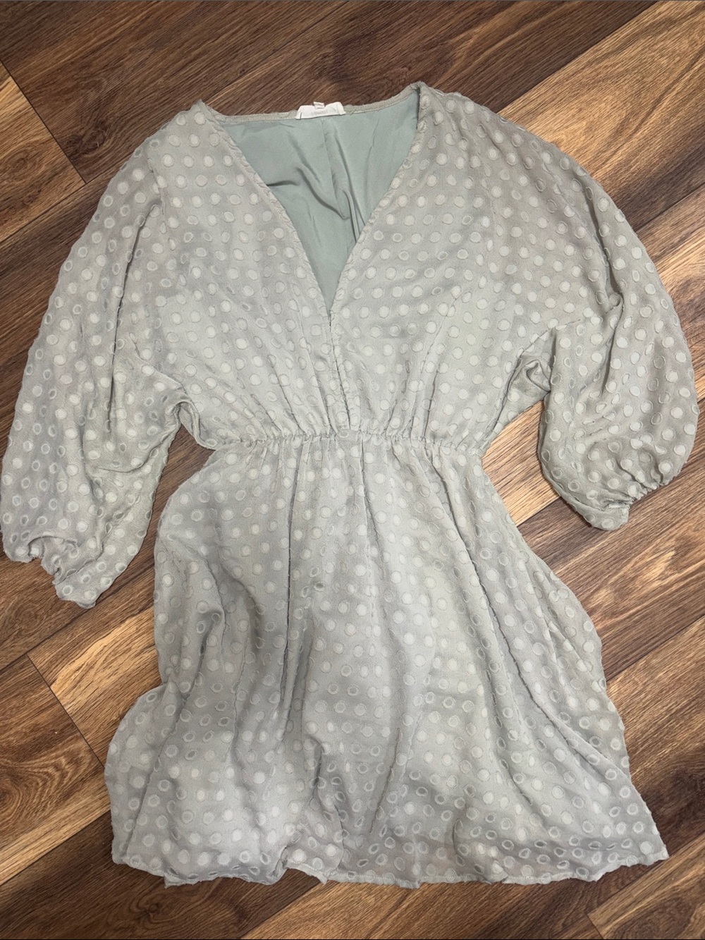 MACARON Pale Sage Green Polka Dot Mini Dress